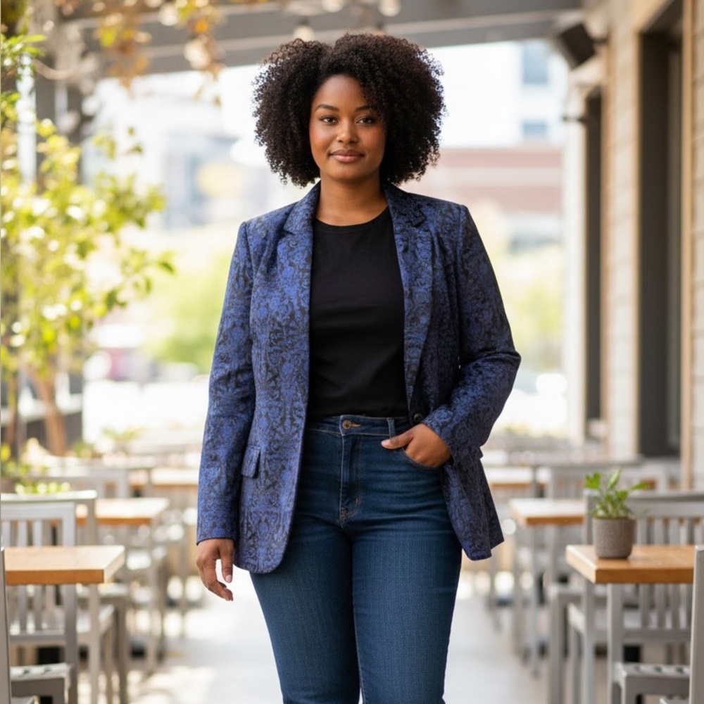Chico's Elegant Blue Patterned Blazer 917